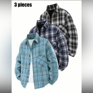 3-Pack Men’s Plaid Button-Down Shirt Jacket - Blue, Navy & Black